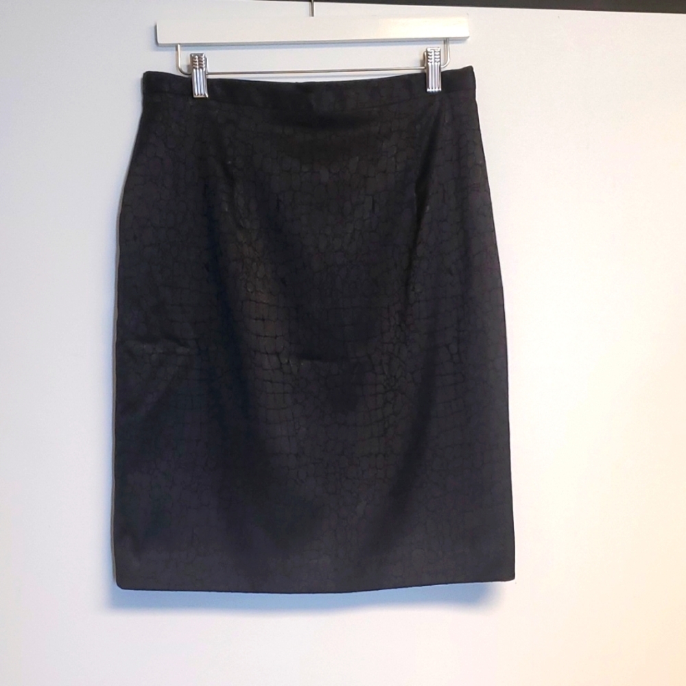 Vintage Visage Royal  Black Snake Skin Print Pencil Skirt Made in USA Size 12